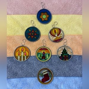 7PC. Lot Stained Glass Christmas Ornaments